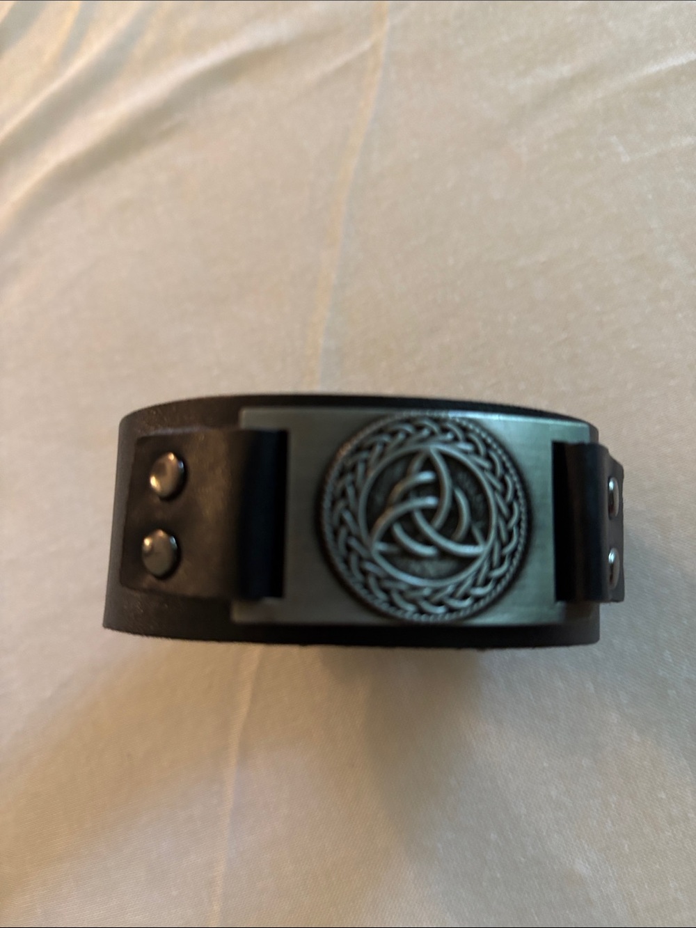 Black Leather Bracelet with Celtic Knot Plate